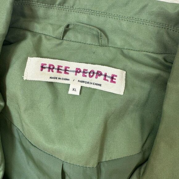 Free People Looking Glass Trench Coat Womens XL Green Cropped - Picture 7 of 7